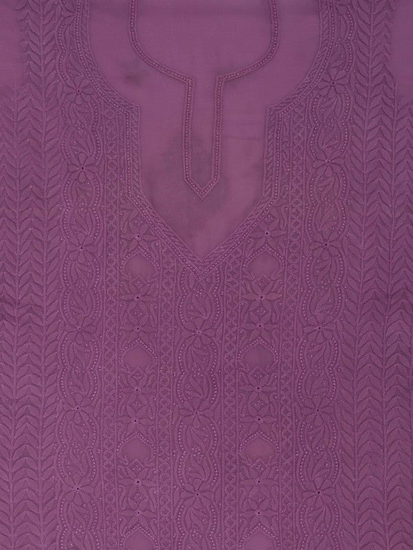 Ada Hand Embroidered Opera Mauve Georgette Lucknowi Chikan Unstitched Kurta Piece A497737