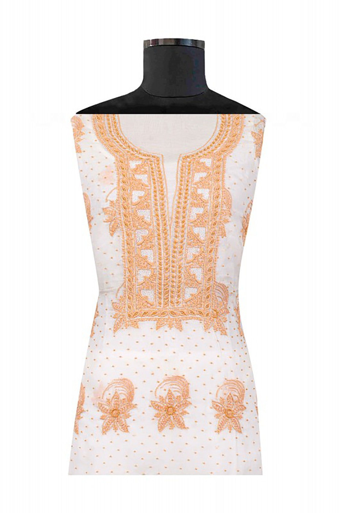 Ada Hand Embroidered Cream Organza Lucknowi Chikankari Unstitched Suit Piece With Pearl Work A586210