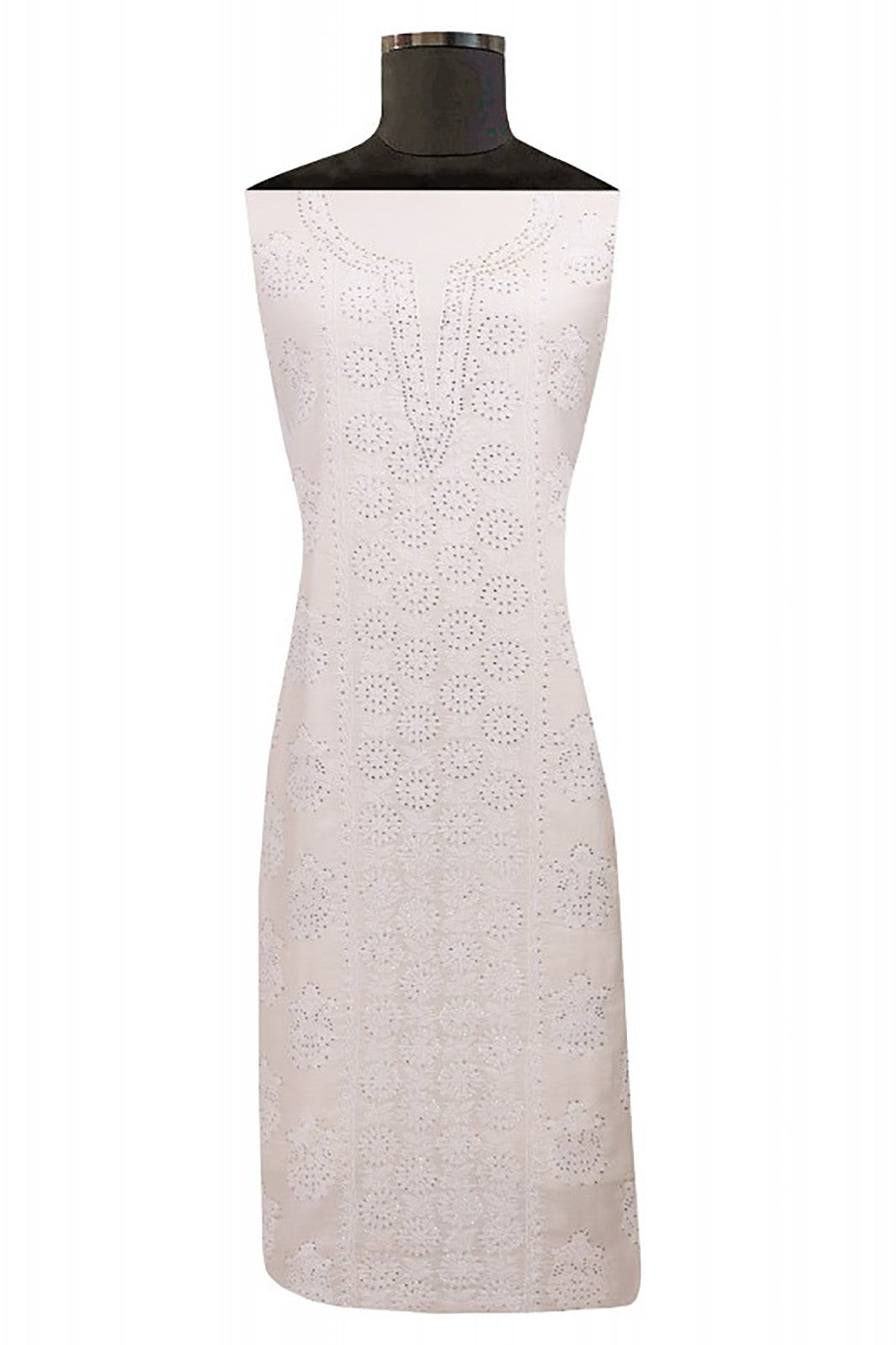 Ada Hand Embroidered Off White Chanderi Lucknowi Chikankari Unstitched Suit Piece With Muqaish Work A604136