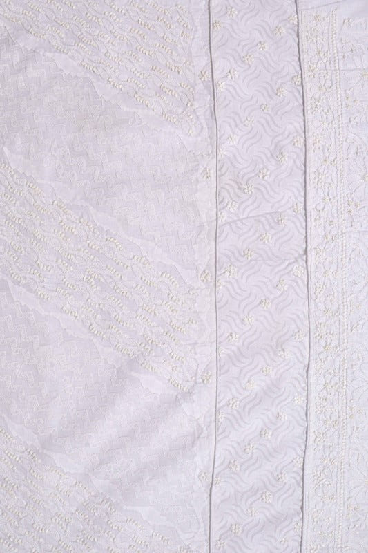 Ada Hand Embroidered White Cotton Lucknowi Chikan Unstitched Suit Piece A23261
