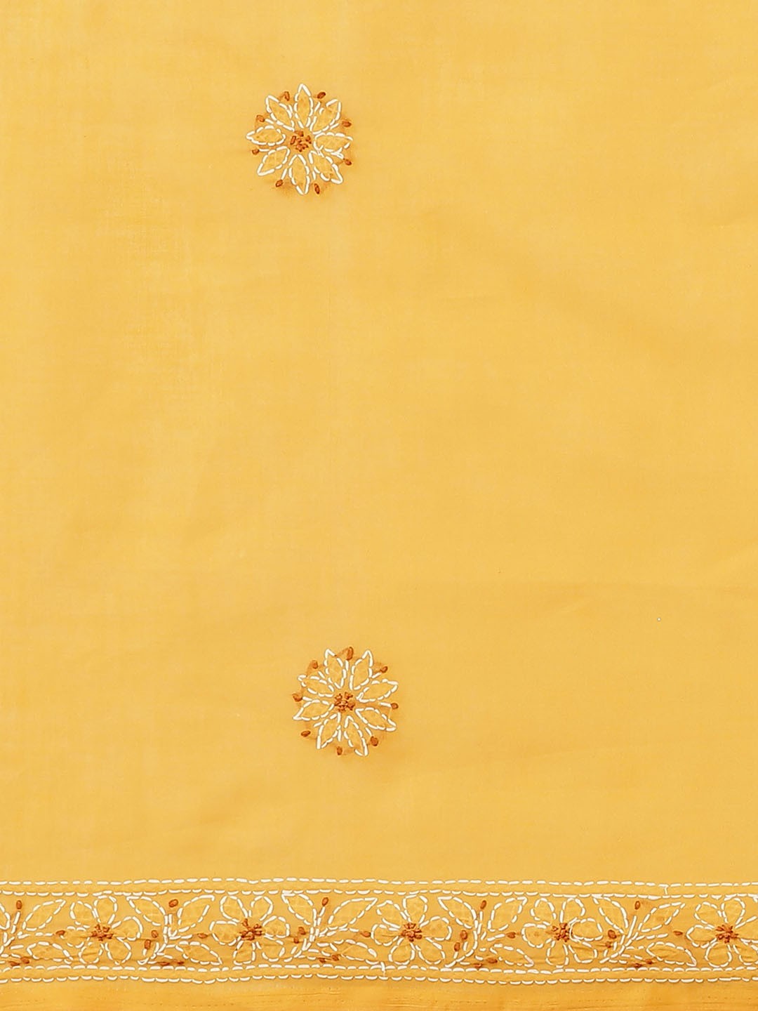 Ada Hand Embroidered Mustard Cotton Lucknow Chikan Saree With Blouse-A311217