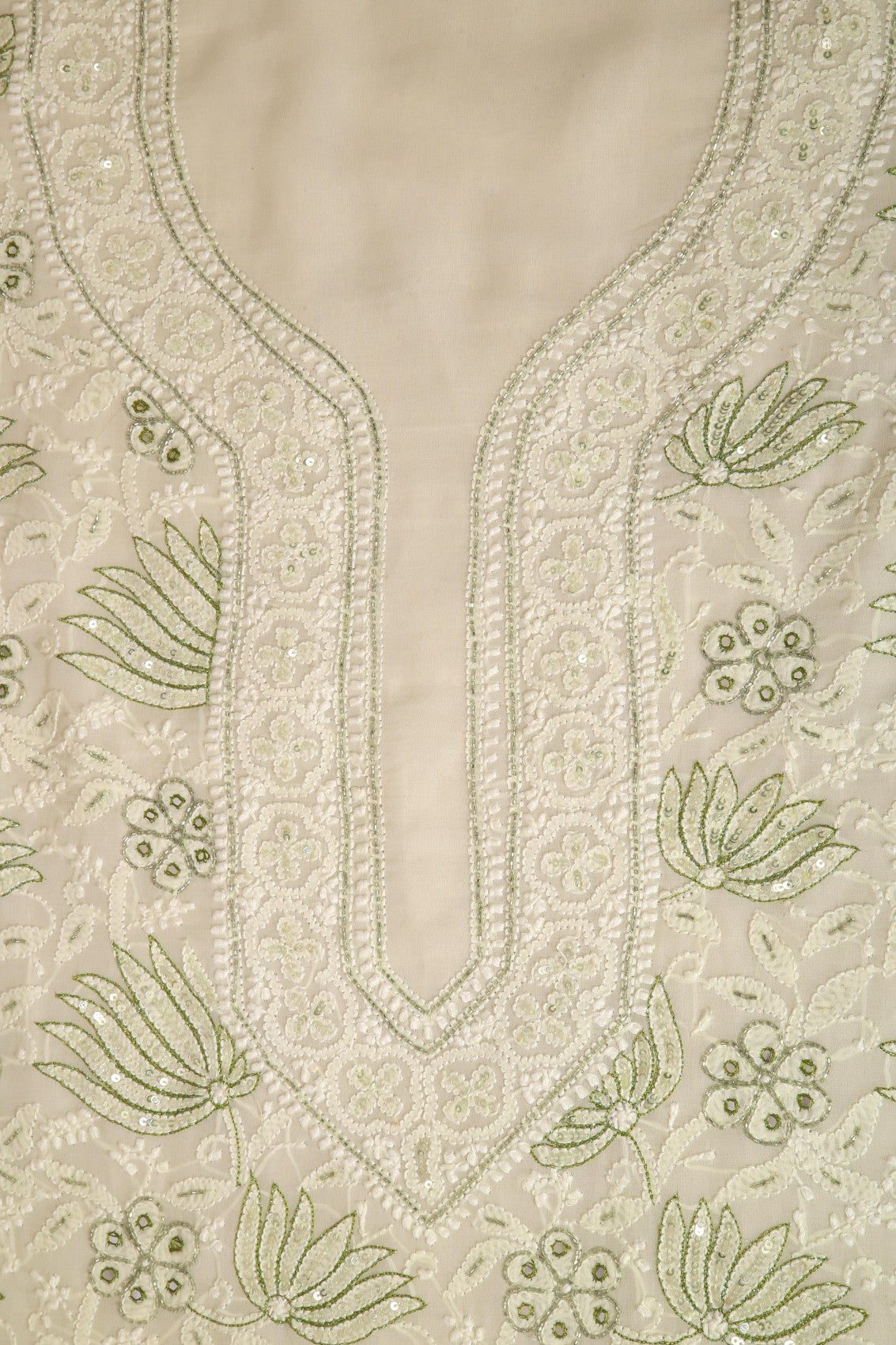 Ada Hand Embroidered Lime Green & Tea Green Ombre Shade Georgette Lucknowi Chikankari Unstitched Kurta Dupatta Set With Cutdana Work 01A255320