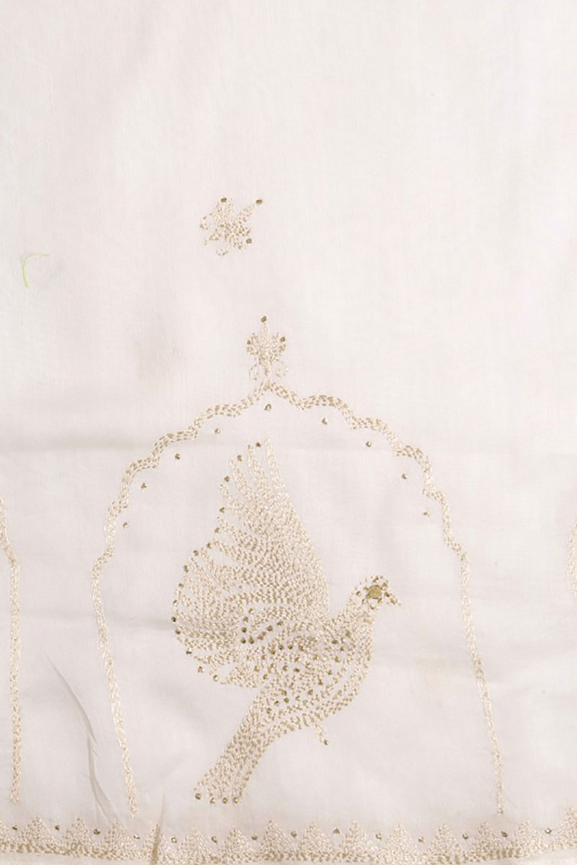 Ada Hand Embroidered Cream Chanderi Lucknowi Chikankari Semi-stitched Kurta Dupatta Set With Muqaish Work A577228