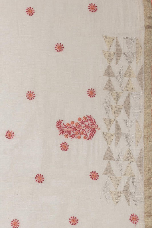Ada Hand Embroidered Cream Chanderi Lucknowi Chikankari Saree With Blouse A103419