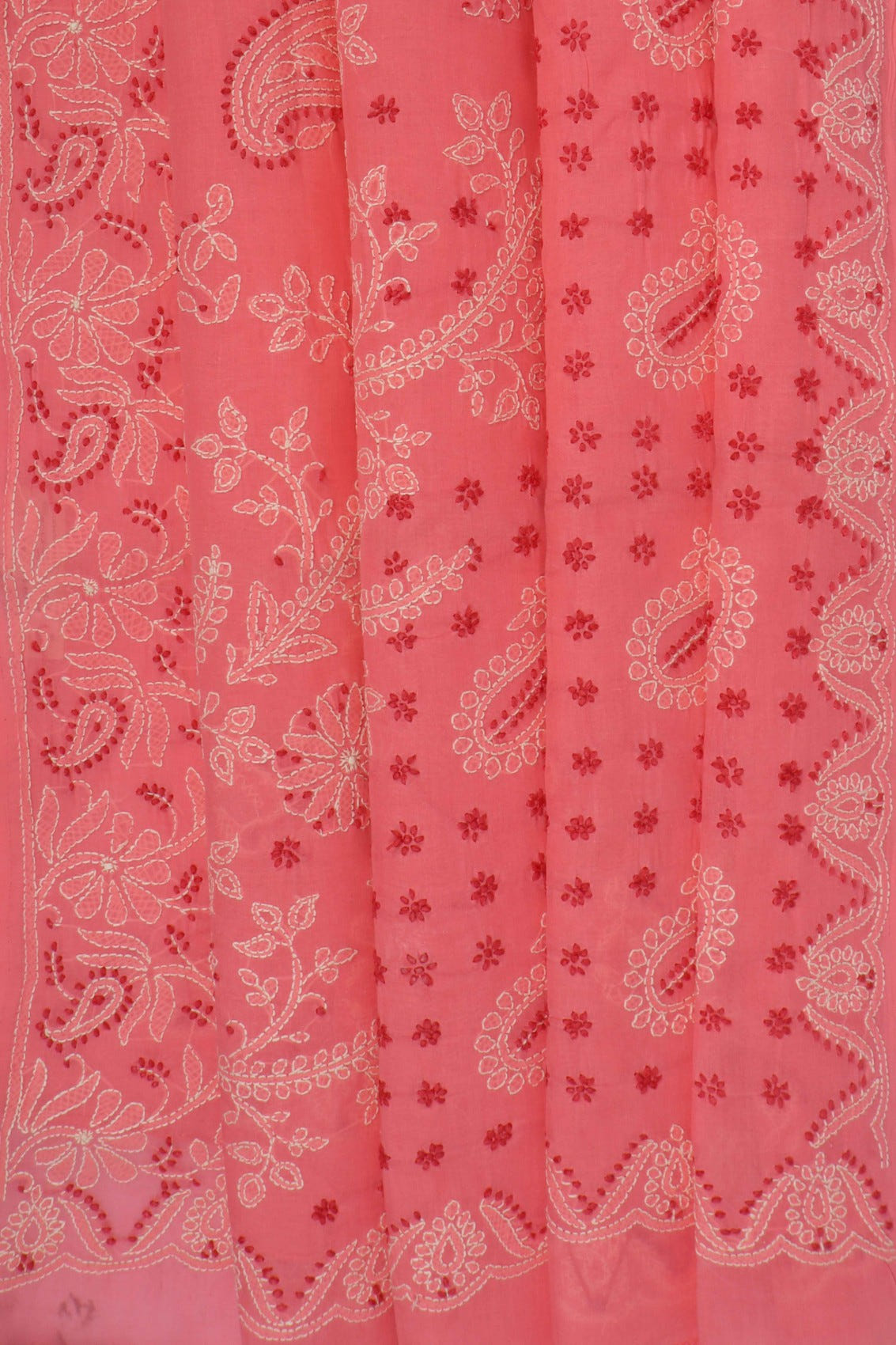 Ada Hand Embroidered Carrot Pink Cotton Lucknowi Chikankari Saree With Blouse A578170