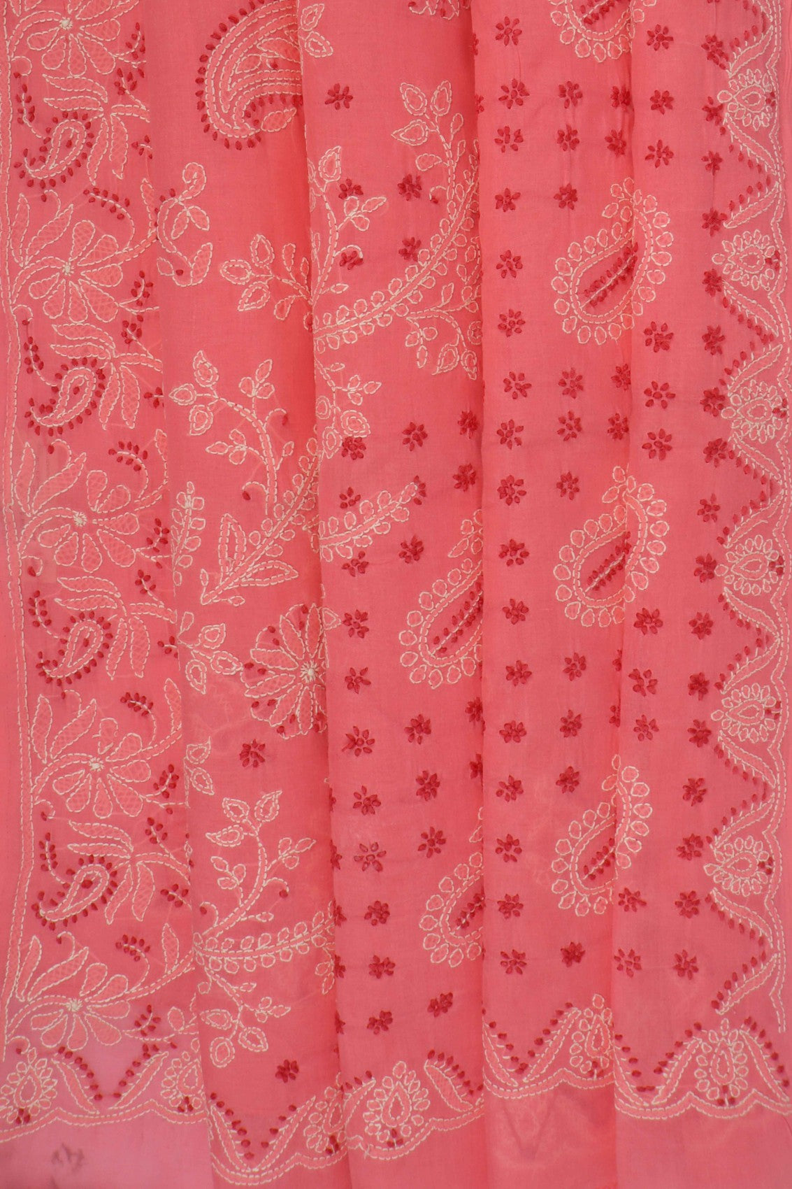 Ada Hand Embroidered Carrot Pink Cotton Lucknowi Chikankari Saree With Blouse A578170