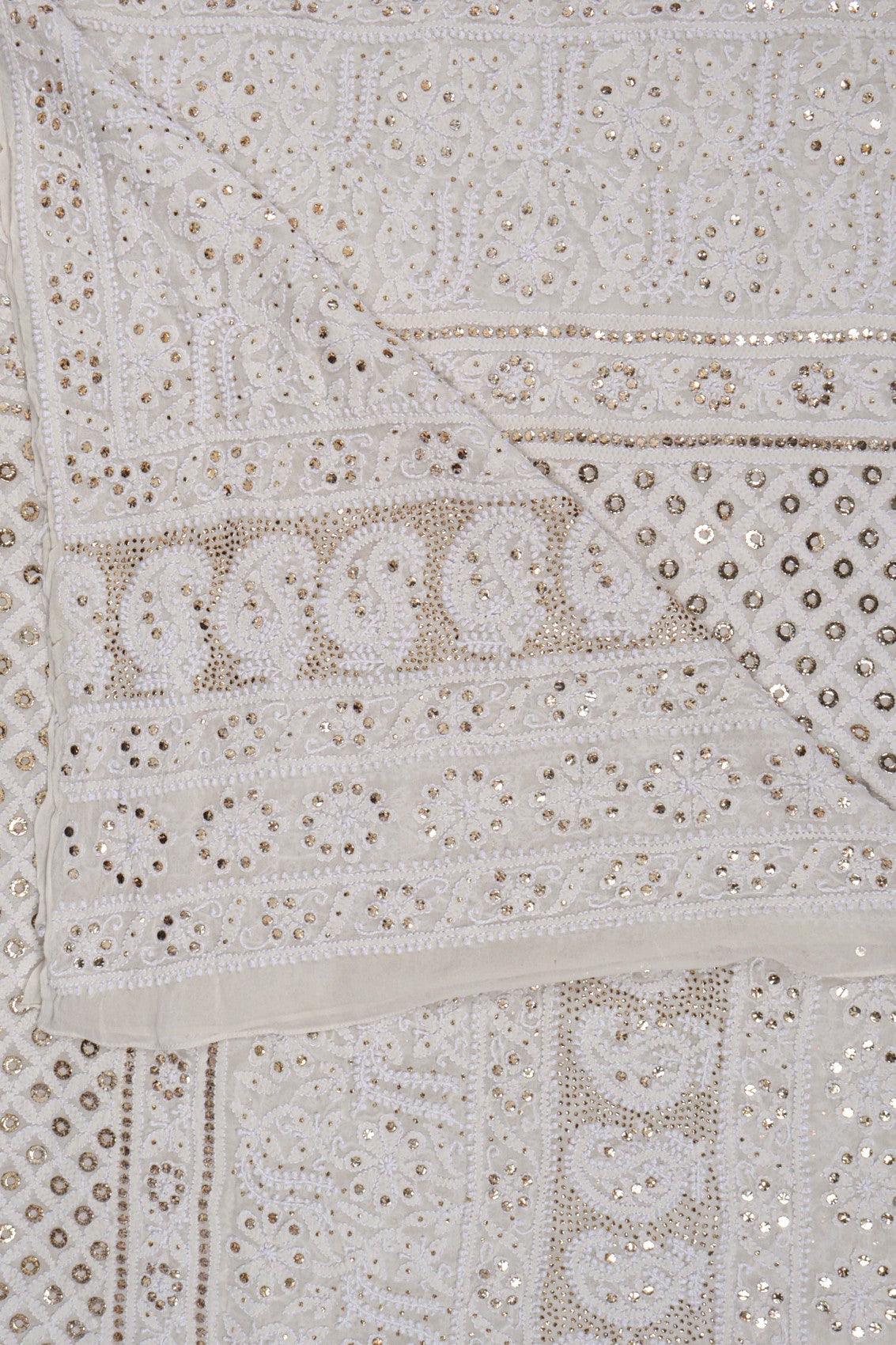 Ada Hand Embroidered Off White Pure Georgette Lucknowi Chikankari Dupatta With Muqaish Work 01A61327