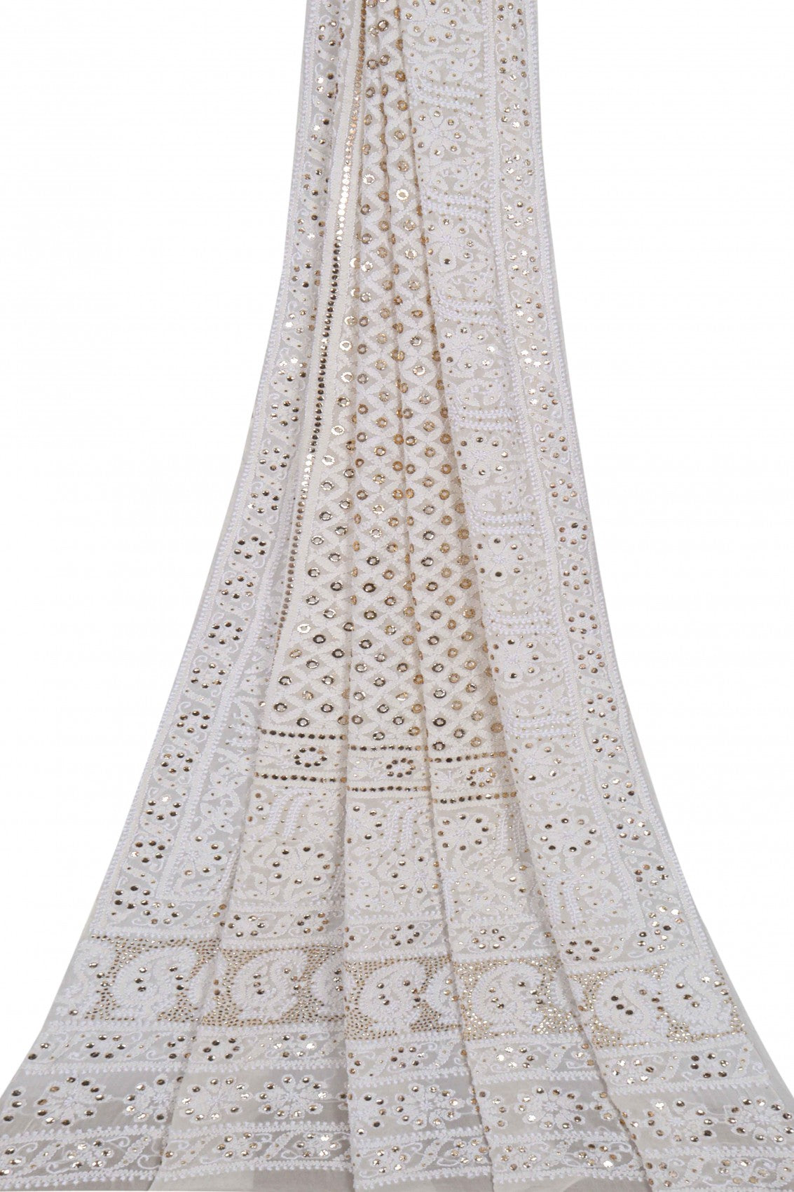 Ada Hand Embroidered Off White Pure Georgette Lucknowi Chikankari Dupatta With Muqaish Work 01A61327