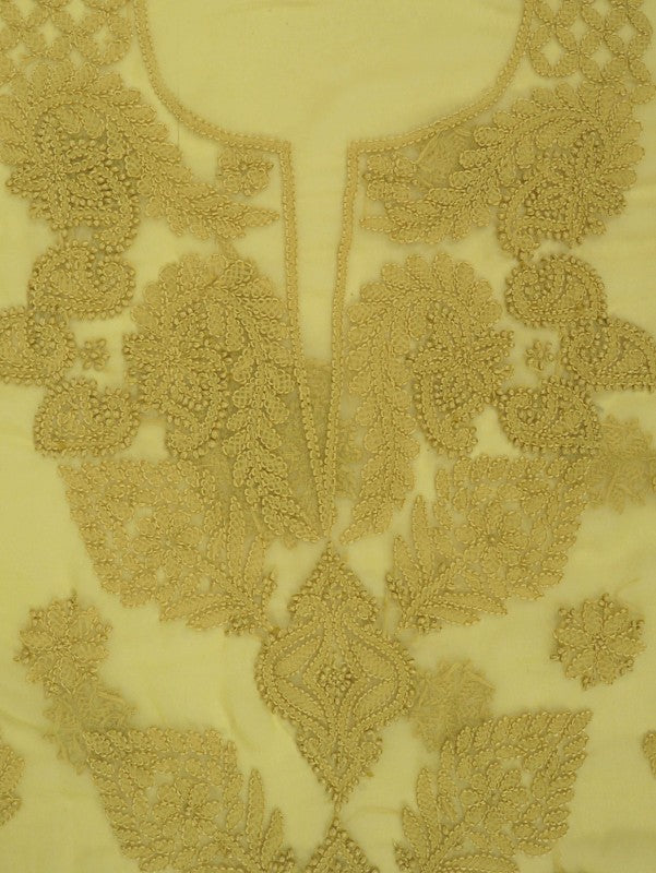 Ada Hand Embroidered Chartreuse Green Georgette Lucknowi Chikankari Unstitched Suit Piece A211227