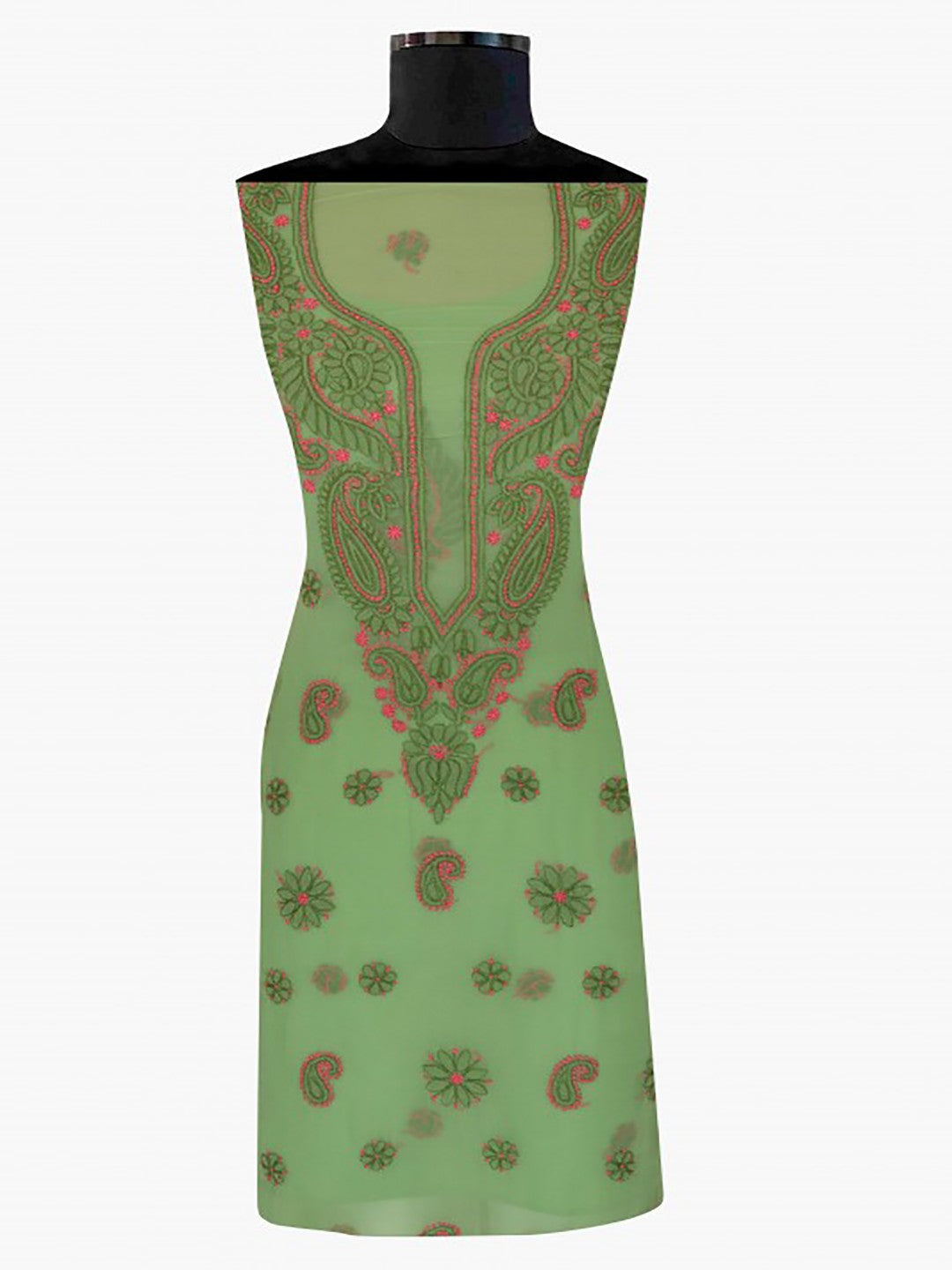 Ada Hand Embroidered Green Georgette Lucknowi Chikankari Unstitched Suit Piece A211191