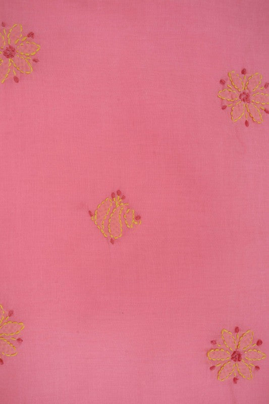 Ada Hand Embroidered Coral Pink Cotton Lucknowi Chikan Unstitched Suit Piece A609845