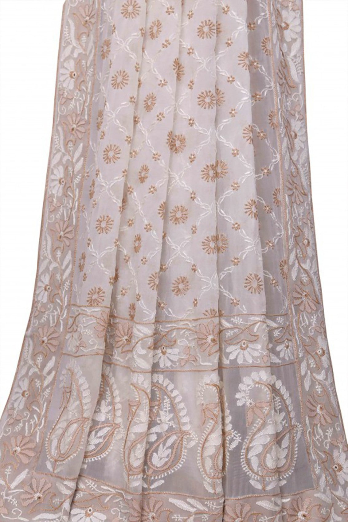 Ada Hand Embroidered White Pure Georgette Lucknowi Chikankari Dupatta A178241
