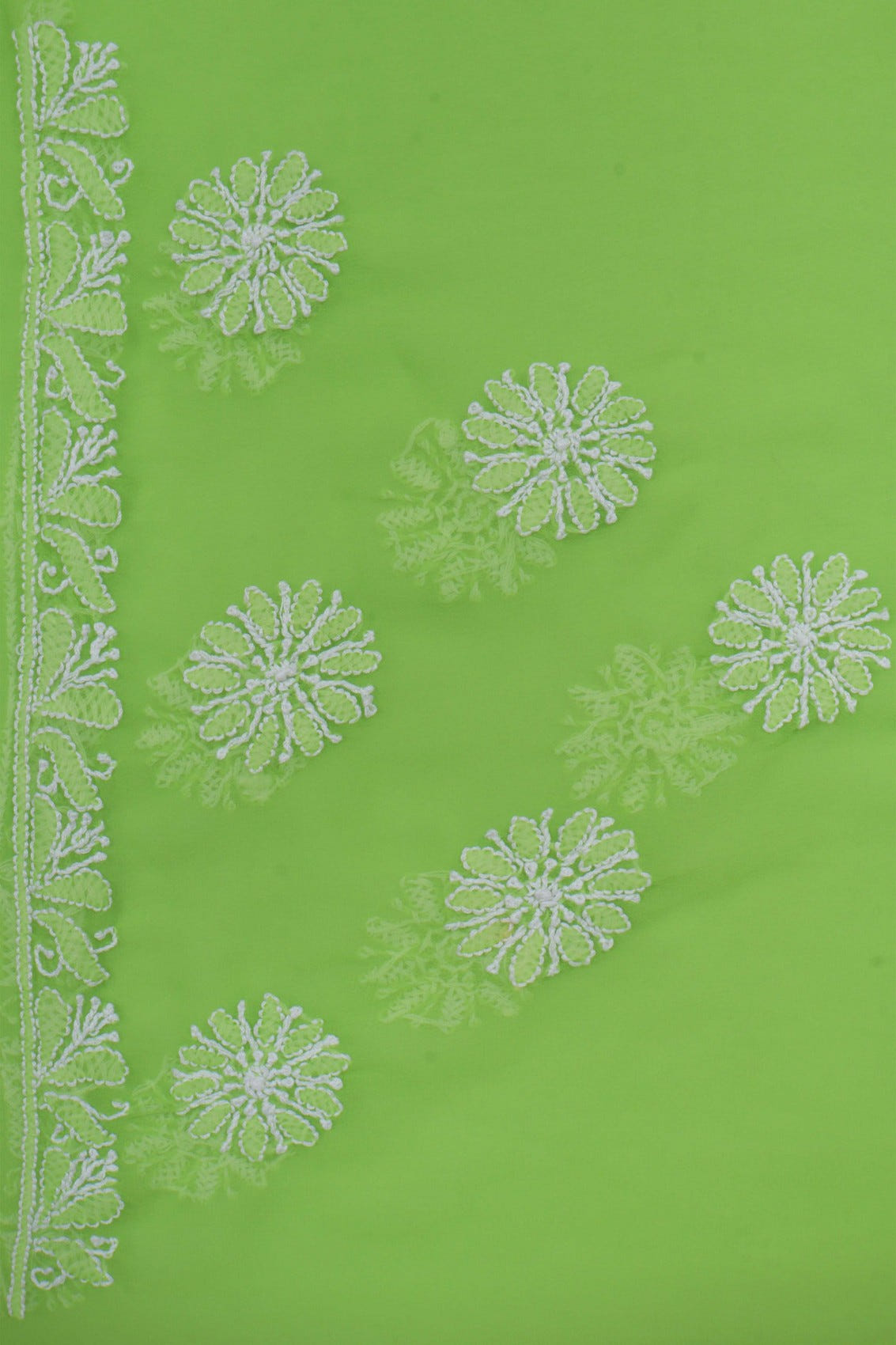 Ada Hand Embroidered Parrot Green Georgette Lucknowi Chikankari Saree With Blouse A599391