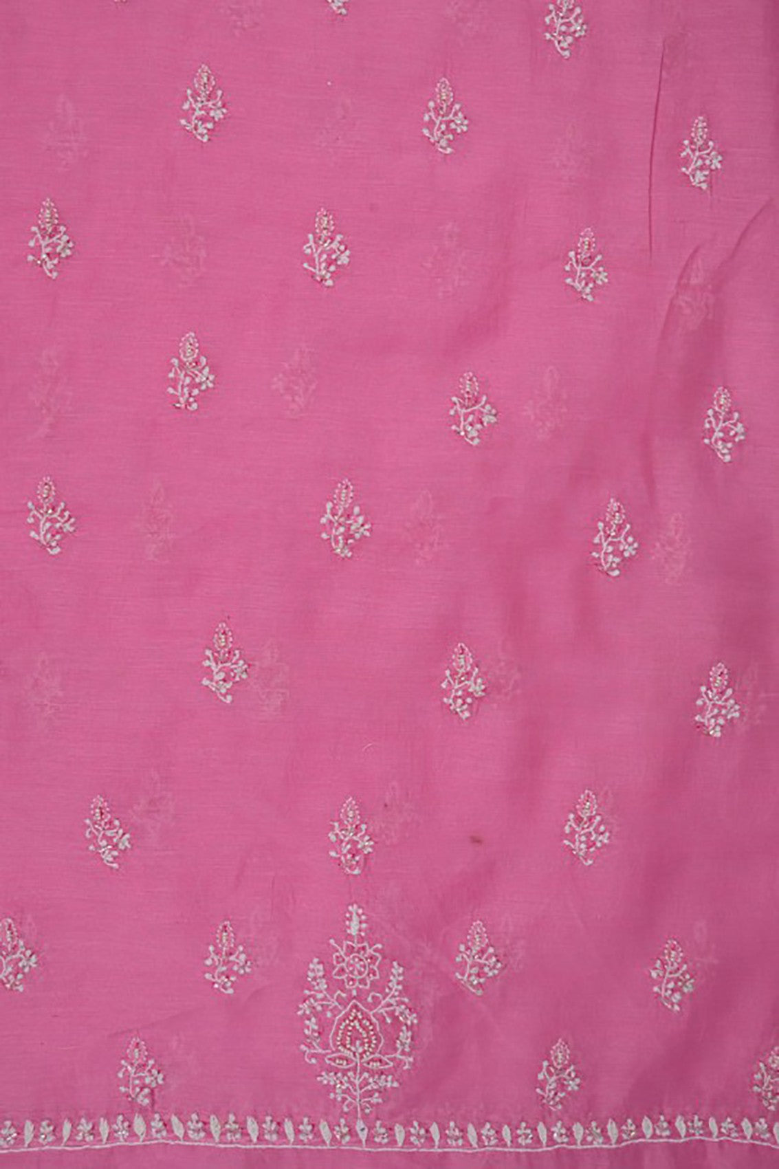 Ada Hand Embroidered Dark Pink Chanderi Lucknowi Chikankari Unstitched Suit Piece With Pearl Work A588557