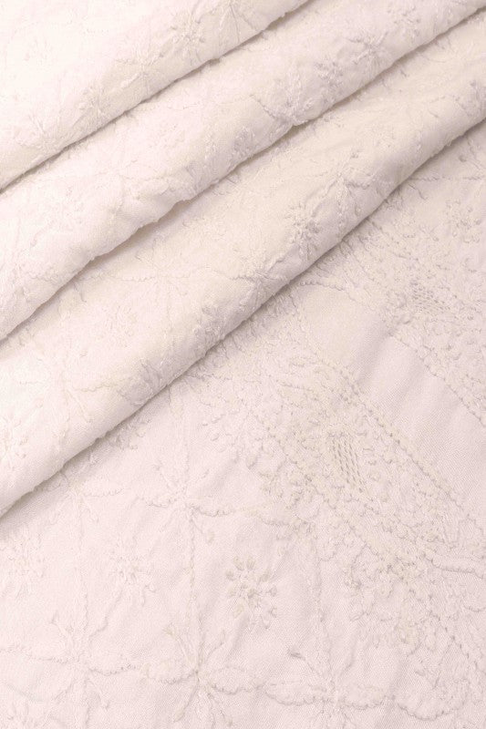 Ada Hand Embroidered White Cotton Lucknowi Chikan Unstitched Men's Kurta Piece A617110