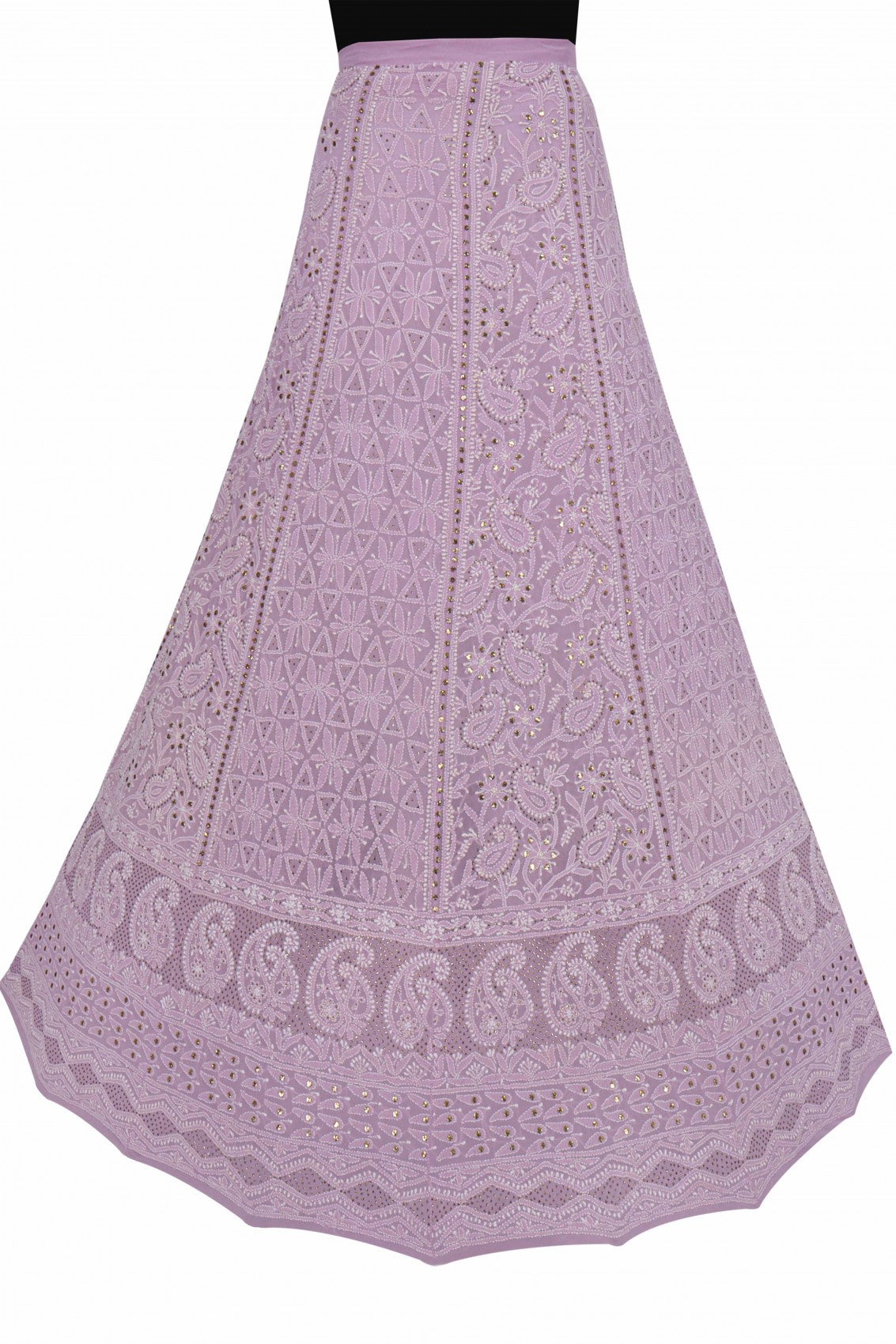 Ada Hand Embroidered Lavender Pure Georgette Lucknowi Chikankari Lehenga Skirt (only skirt) With Muqaish Work 01A42027