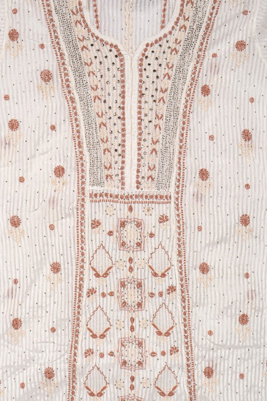 Ada Hand Embroidered Cream Chanderi Lucknowi Chikankari Unstitched Anarkali Kurta Dupatta Set With Muqaish Work 01A138198