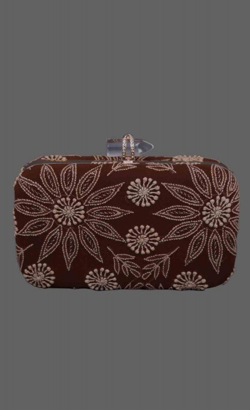 Ada Hand Embroidered Brown Pure Georgette Lucknow Chikankari Clutch- A548987