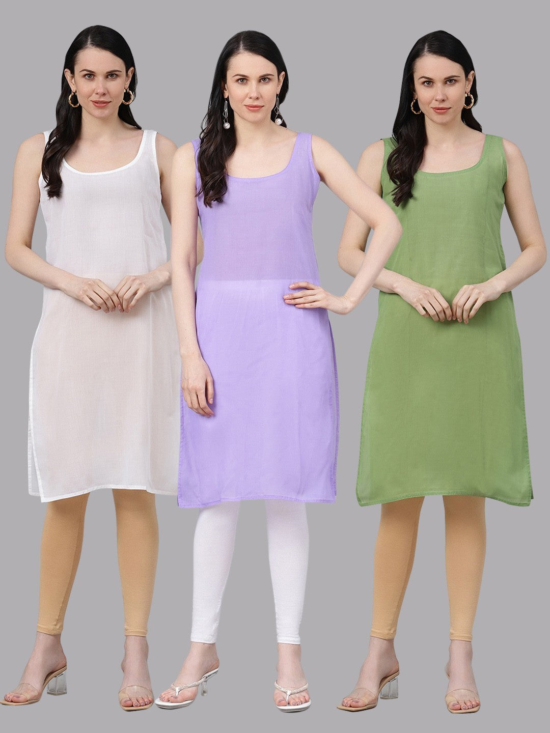Ada Multi Color Cotton Long Slips Combo of 3 A111142.