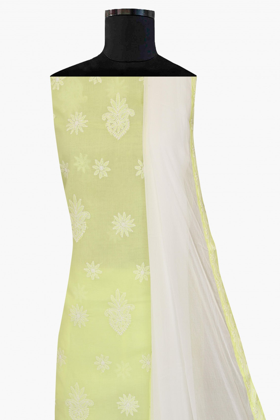 Ada Hand Embroidered Lemon Cotton Lucknowi Chikankari Unstitched Suit Piece A211209