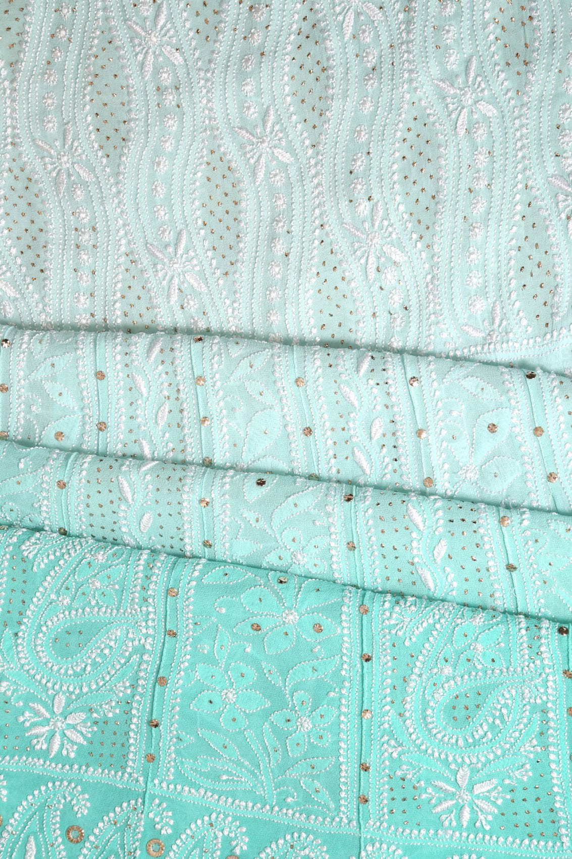 Ada Hand Embroidered Dual Shade Of Sea Green Pure Georgette Lucknowi Chikankari Semi-Stitched Anarkali Kurta Dupatta Set With Muqaish Work 01A313773