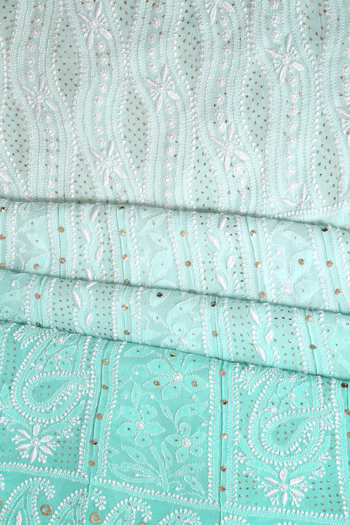 Ada Hand Embroidered Dual Shade Of Sea Green Pure Georgette Lucknowi Chikankari Semi-Stitched Anarkali Kurta Dupatta Set With Muqaish Work 01A313773
