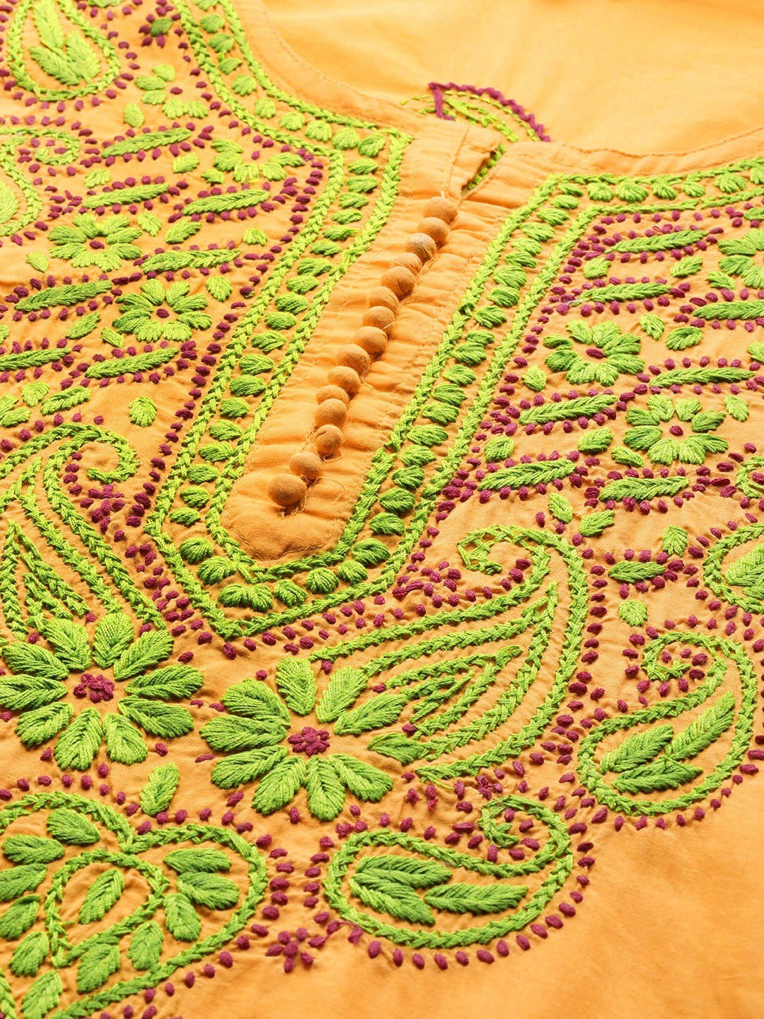 Ada Hand Embroidered Yellow Cotton Lucknowi Chikankari straight Kurta A223631