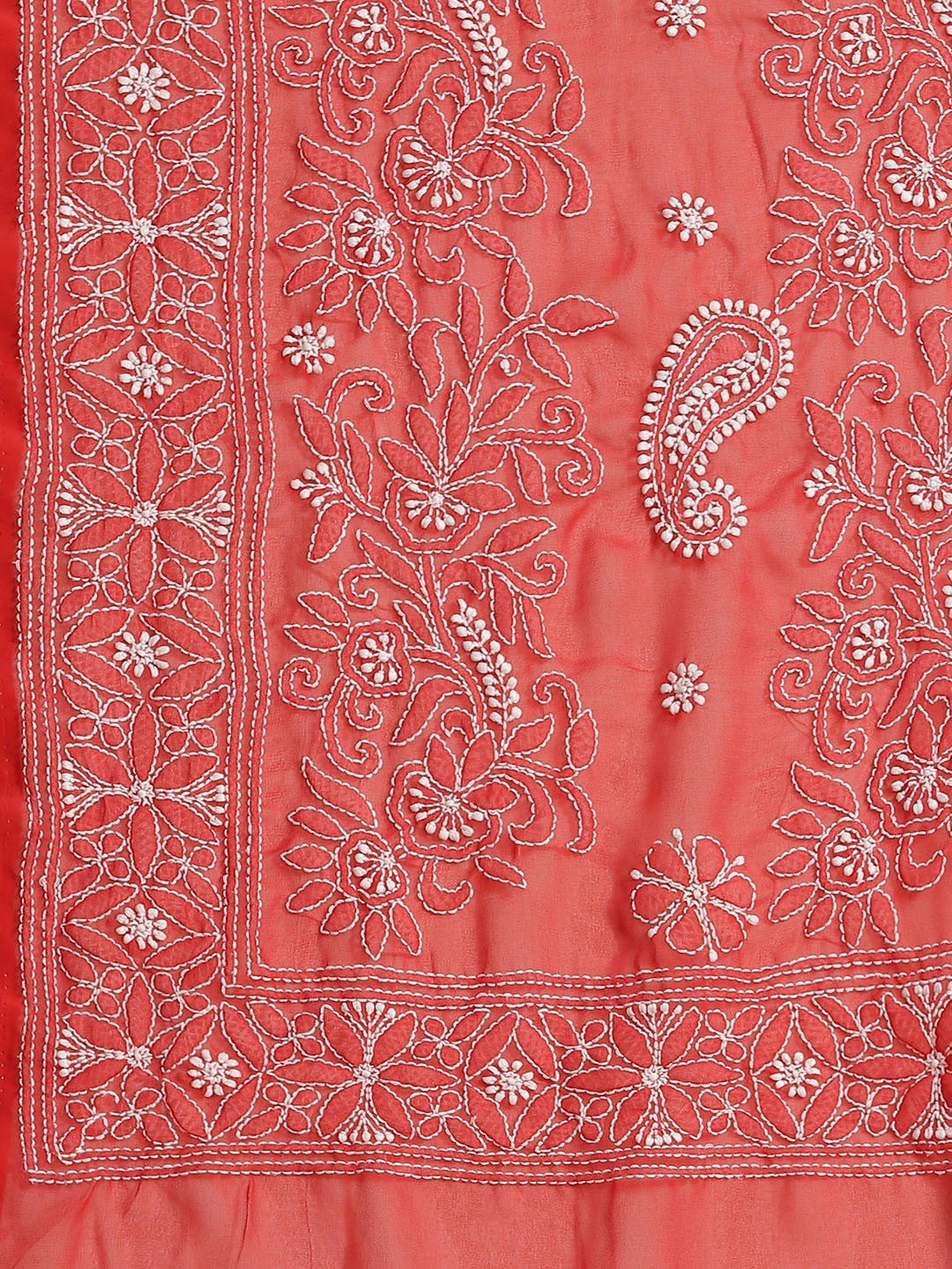 Ada Hand Embroidered Red Georgette Lucknowi Chikankari Saree with Blouse A311326