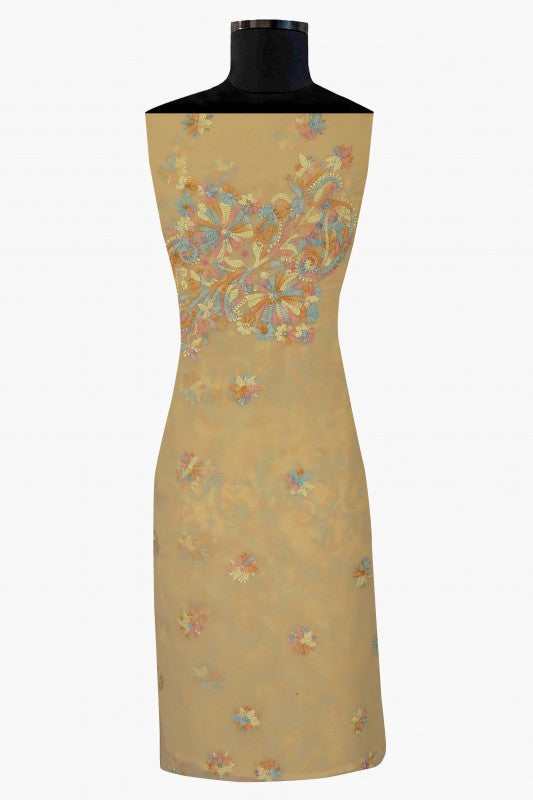 Ada Hand Embroidered Fawn Georgette Lucknowi Chikan Unstitched Suit Piece - A211198