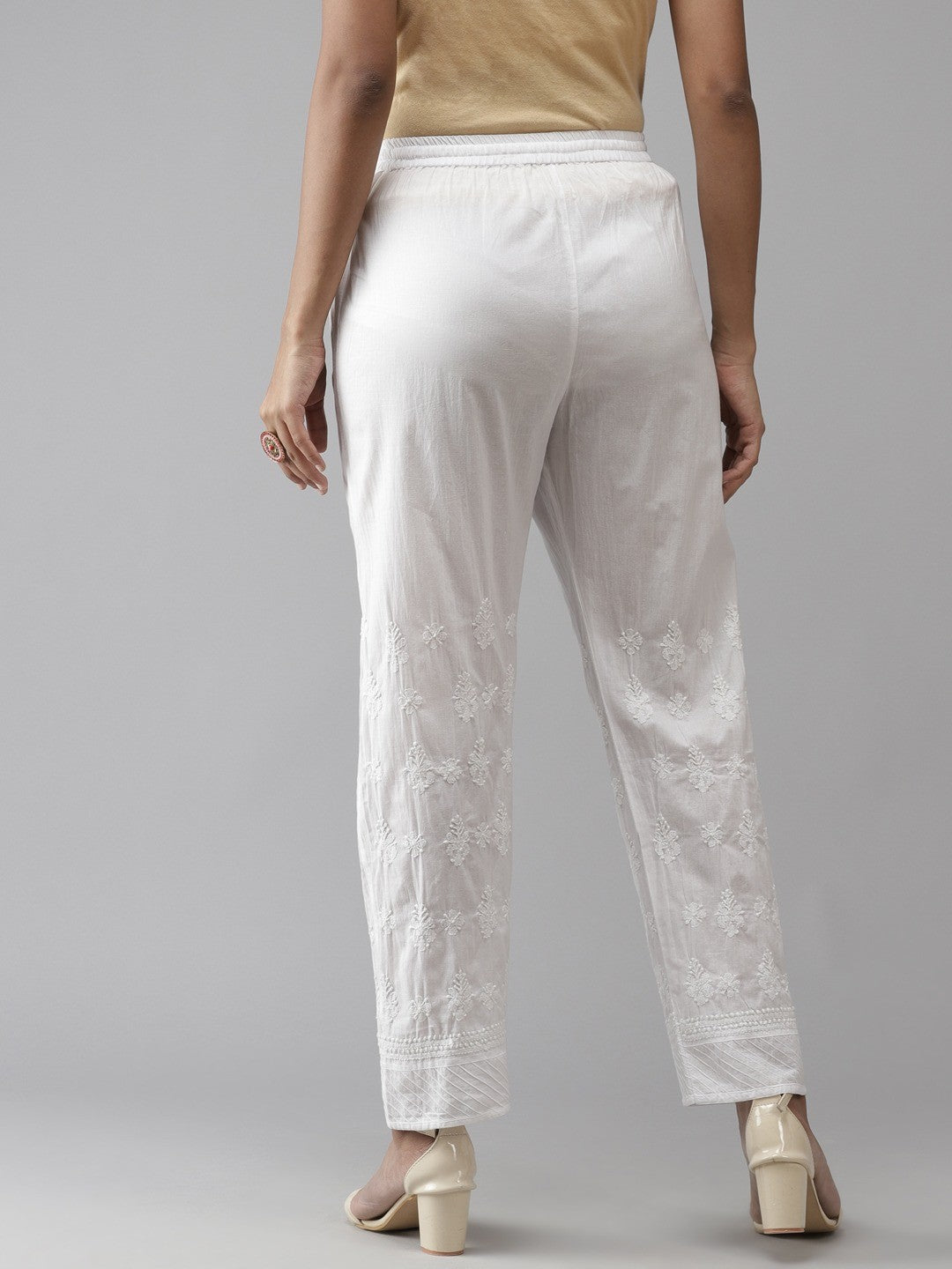 Ada Hand Embroidered White Cotton Lucknowi Chikankari Palazzo A711134