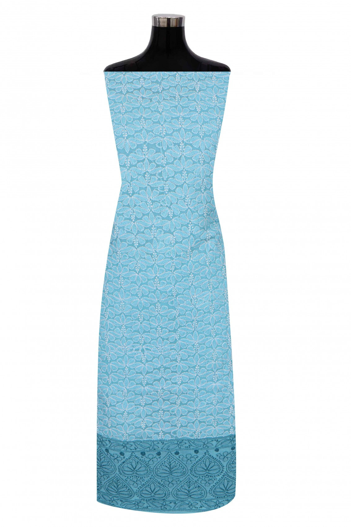 Ada Hand Embroidered Sky Blue Cotton Lucknowi Chikankari Unstitched Suit Piece 01A189033