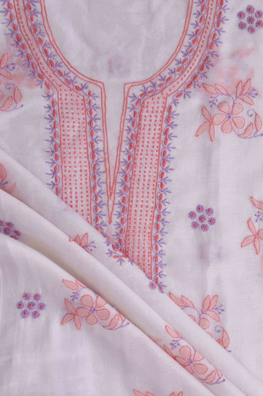 Ada Hand Embroidered White Chanderi Chikan Unstitched Kurta Piece A533123