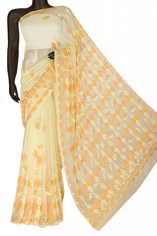 Ada Hand Embroidered Yellow Georgette Lucknowi Chikankari Saree with Blouse A630384
