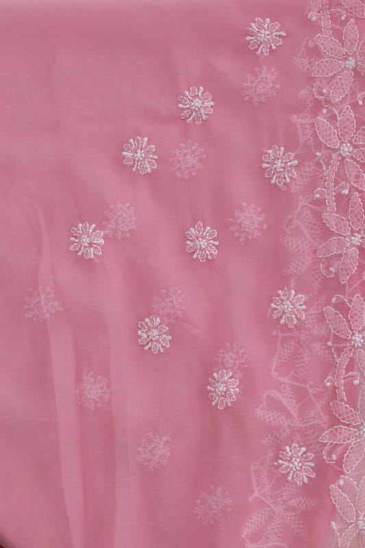 Ada Hand Embroidered Onion Pink Georgette Lucknowi Chikankari Saree with Blouse A129592