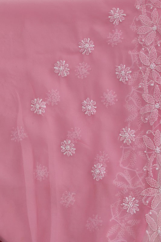 Ada Hand Embroidered Onion Pink Georgette Lucknowi Chikankari Saree with Blouse A129592