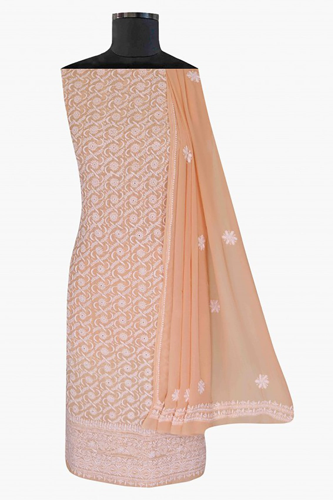 Ada Hand Embroidered Peach Pure Georgette Lucknowi Chikankari Unstitched Suit Piece A171903