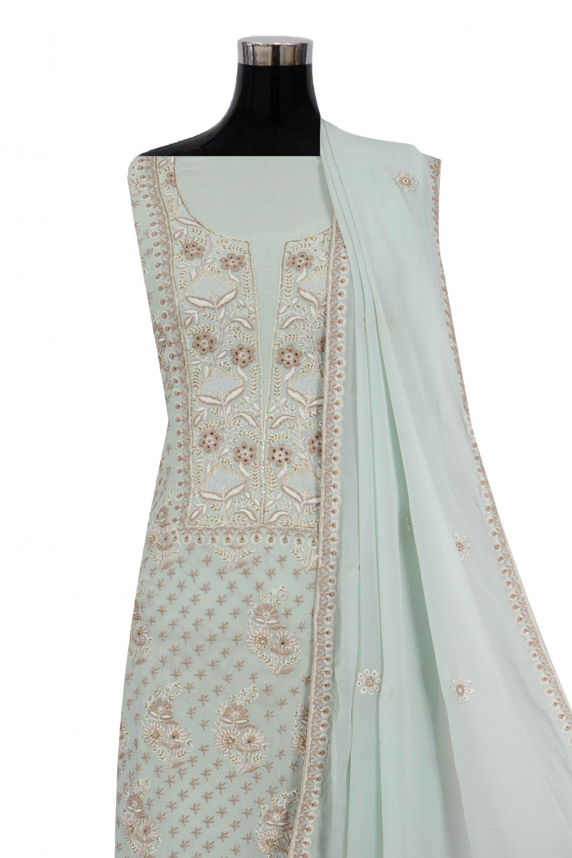 Ada Hand Embroidered Pastel Grey Pure Georgette Lucknowi Chikankari Unstitched Suit Piece With Cutdana Work A178232