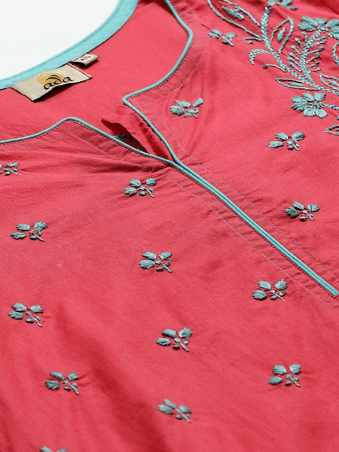 Ada Hand Embroidered Carrot Pink Cotton Lucknowi Chikankari Straight Kurta With Trouser Set A811132