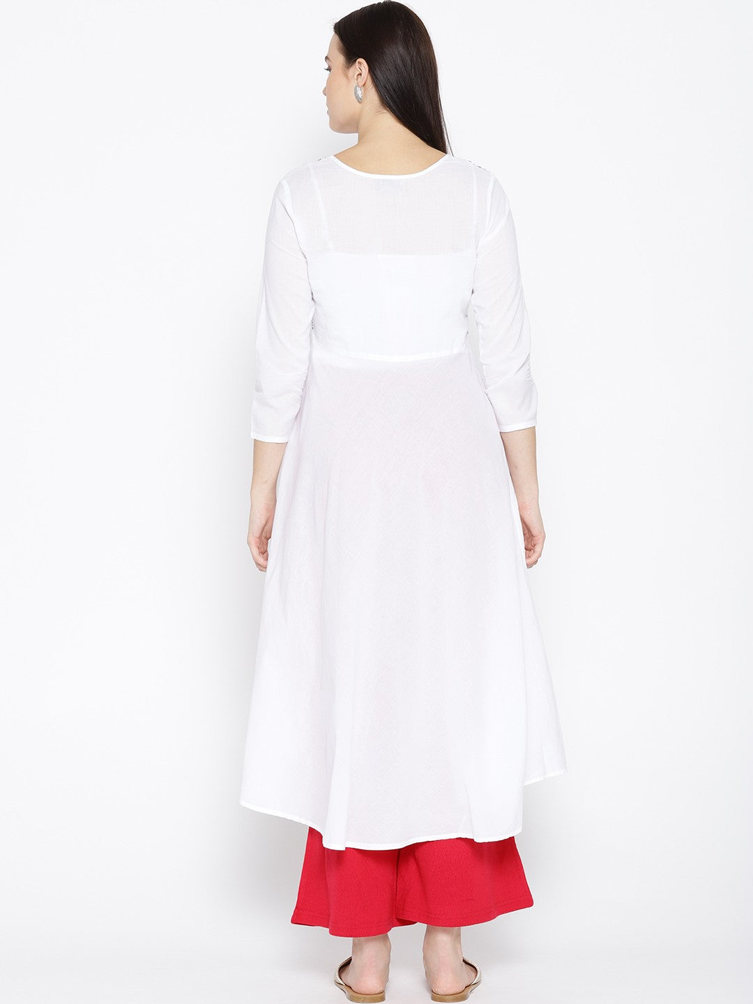 Ada Hand Embroidered White Cotton Lucknowi Chikankari Straight Kurta With Muqaish Work A100056