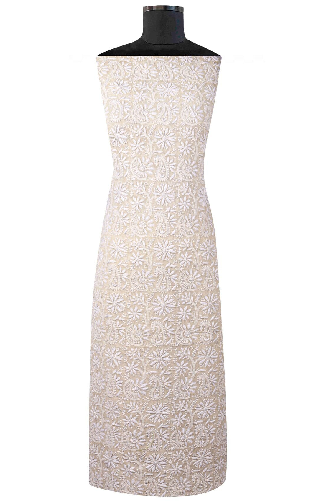 Ada Hand Embroidered Cream Pure Georgette Lucknowi Chikankari Unstitched Kurta Dupatta Set A70992