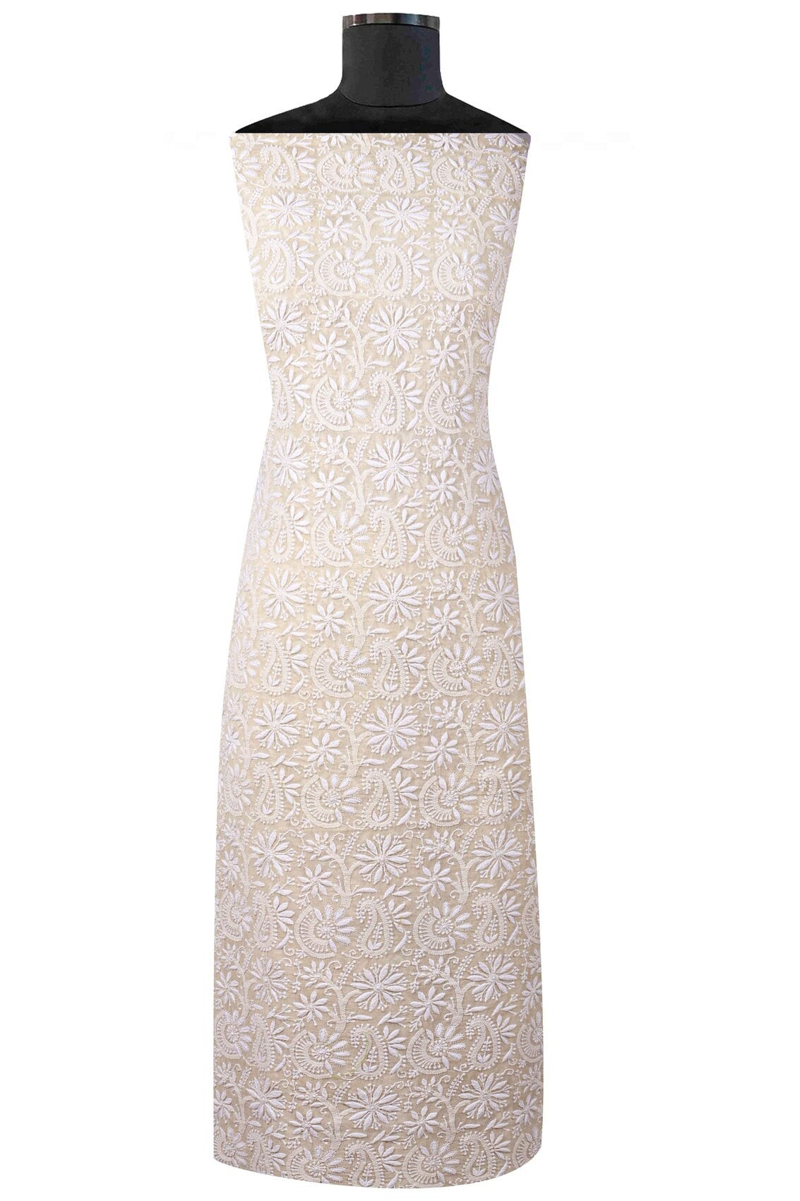 Ada Hand Embroidered Cream Pure Georgette Lucknowi Chikankari Unstitched Kurta Dupatta Set A70992