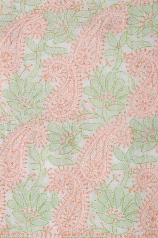 Ada Hand Embroidered Cream Cotton Lucknowi Chikan Unstitched Suit Piece-A100304