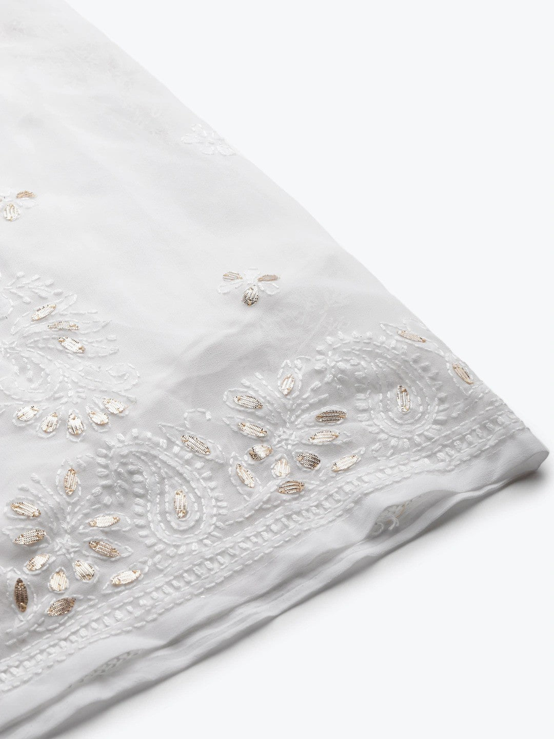 Ada Hand Embroidered White Georgette Lucknow Chikan Garara with Gota Patti Work A711136