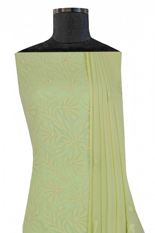 Ada Hand Embroidered Pista Green Georgette Lucknowi Chikan Unstitched Kurta Dupatta Set A611679