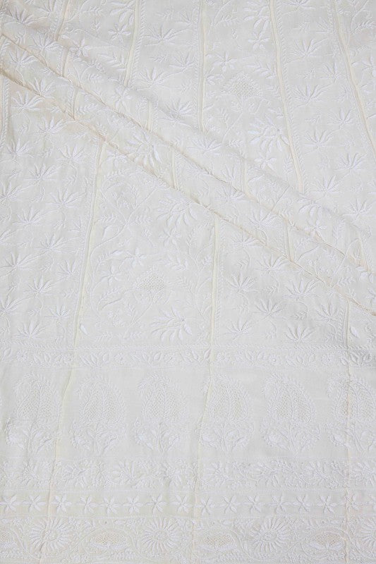 Ada Hand Embroidered White Pure Georgette Semi-stitched Anarkali Kurta Dupatta- A597770