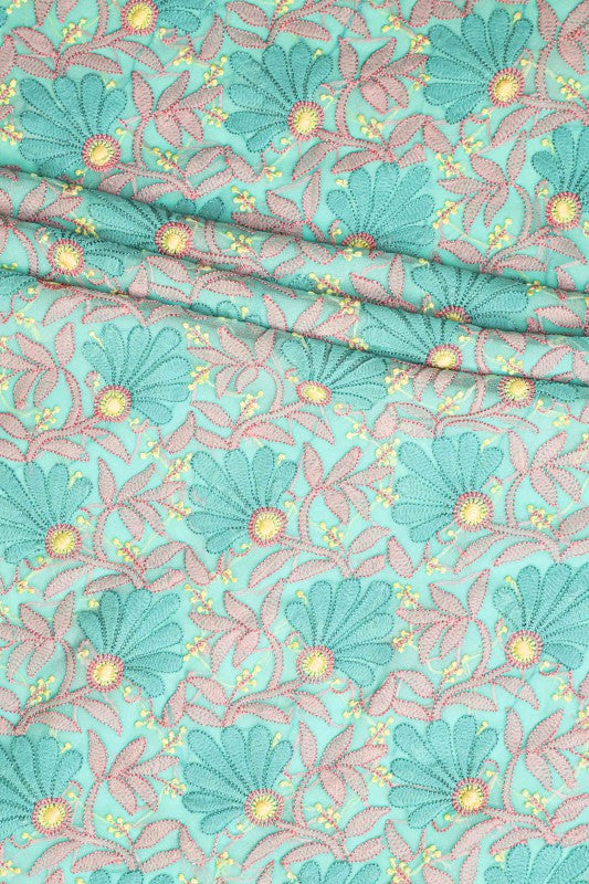 Ada Hand Embroidered Sea Green Georgette Lucknowi Chikan Unstitched Suit Piece A593501