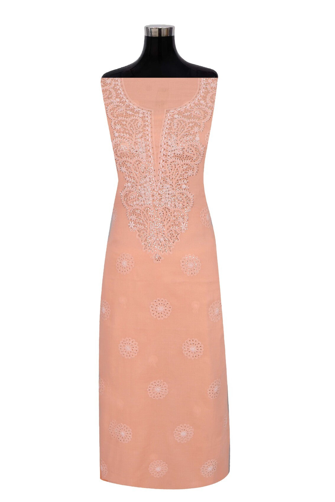 Ada Hand Embroidered Peach Cotton Lucknowi Chikankari Unstitched Suit Piece With Muqaish Work 01A165718