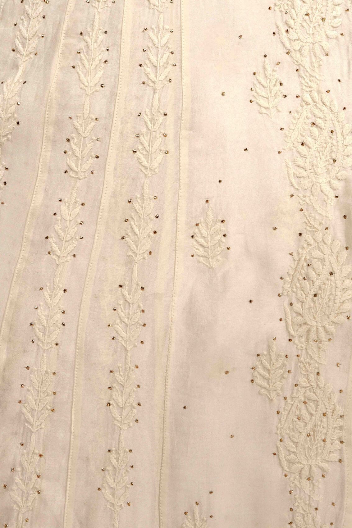 Ada Hand Embroidered White Chanderi Lucknowi Chikanakari Unstitched Kurta Piece With Muqaish Work A595344