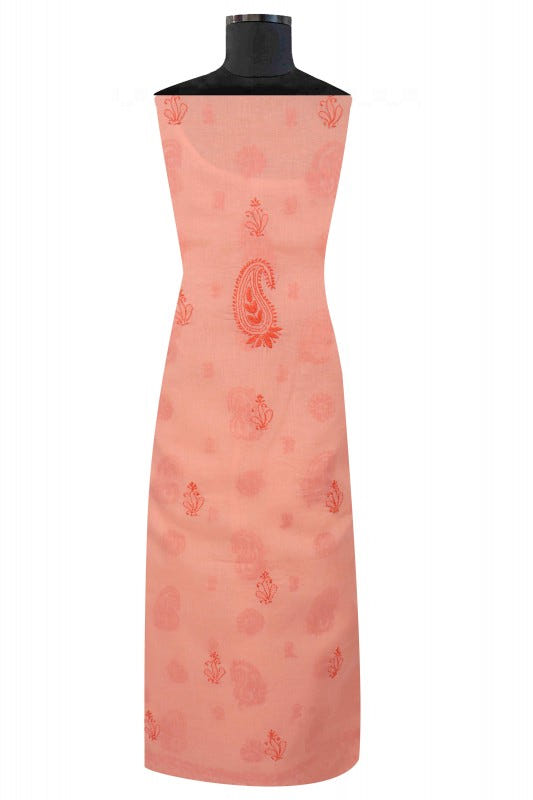 Ada Hand Embroidered Peach Cotton Lucknowi Chikankari Unstitched Suit Piece 01A179344