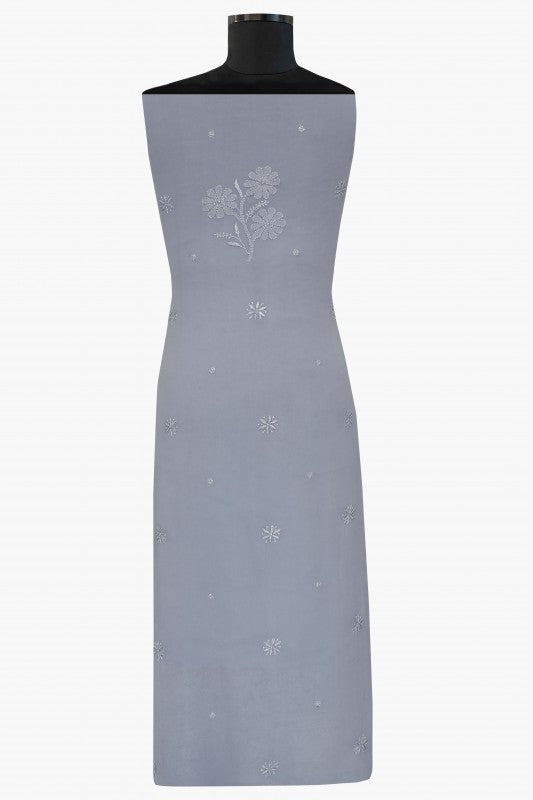 Ada Hand Embroidered Grey Georgette Lucknowi Chikan Unstitched Kurta Dupatta Set - A609336
